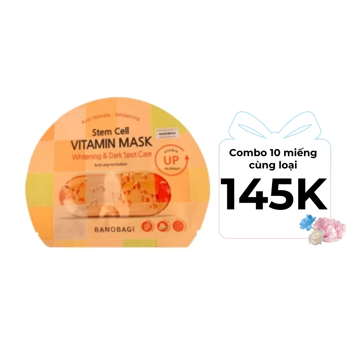 Mặt Nạ Banobagi Stem Cell Vitamin Mask Whitening & Dark Spot Care Dưỡng Sáng Da, Mờ Thâm Nám 30g (Cam)