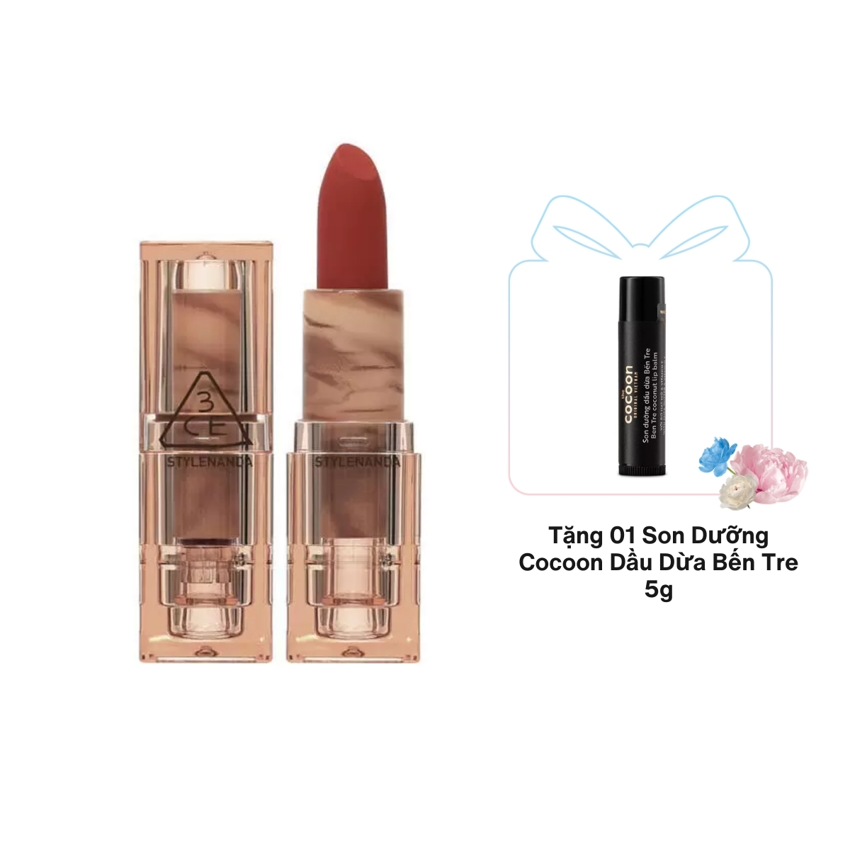 Son Thỏi 3CE Soft Matte Lipstick Version Deep Under More Deep - Unstained Red 3.5g