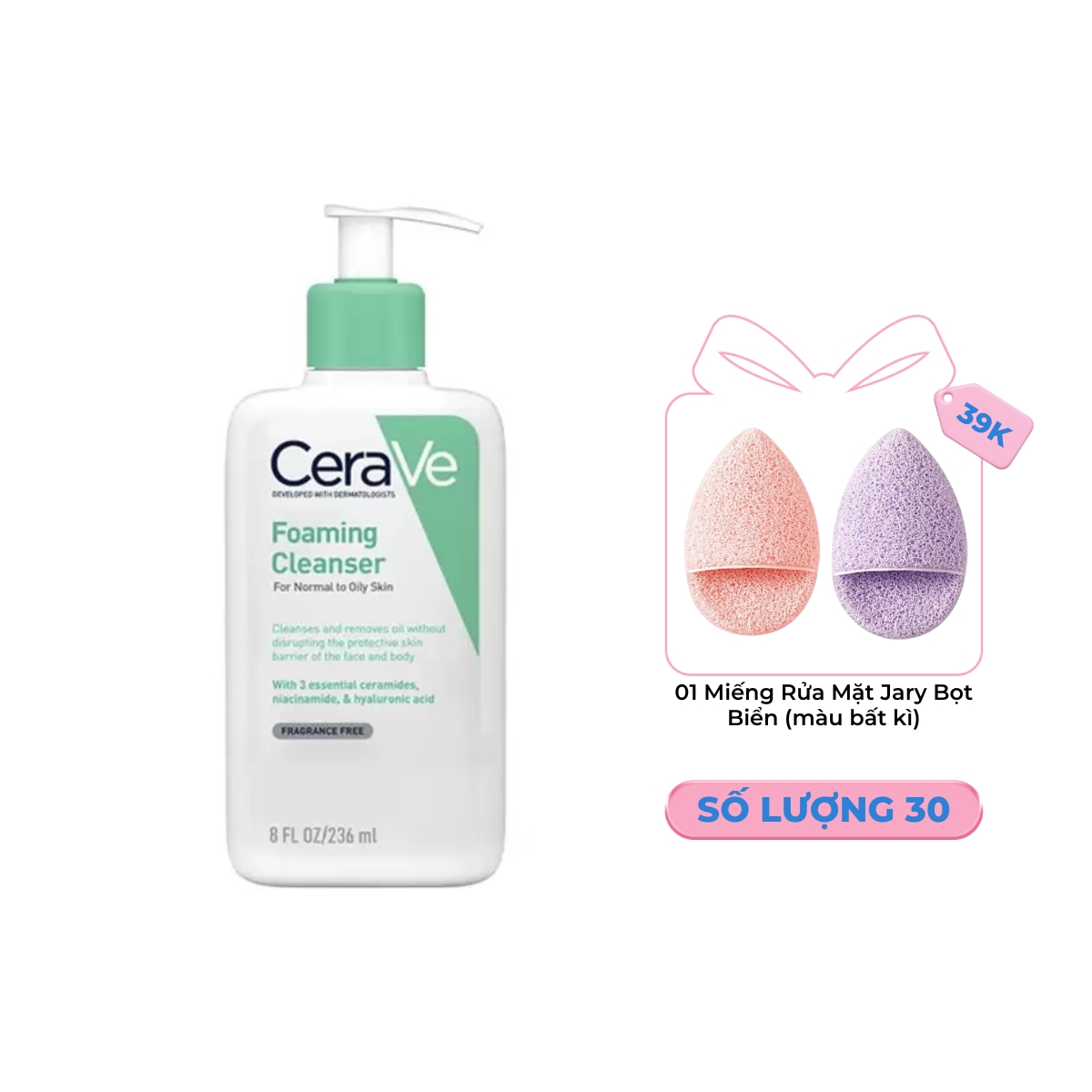 Sữa Rửa Mặt CeraVe Foaming Cleanser Màu Xanh Ngọc 236ml