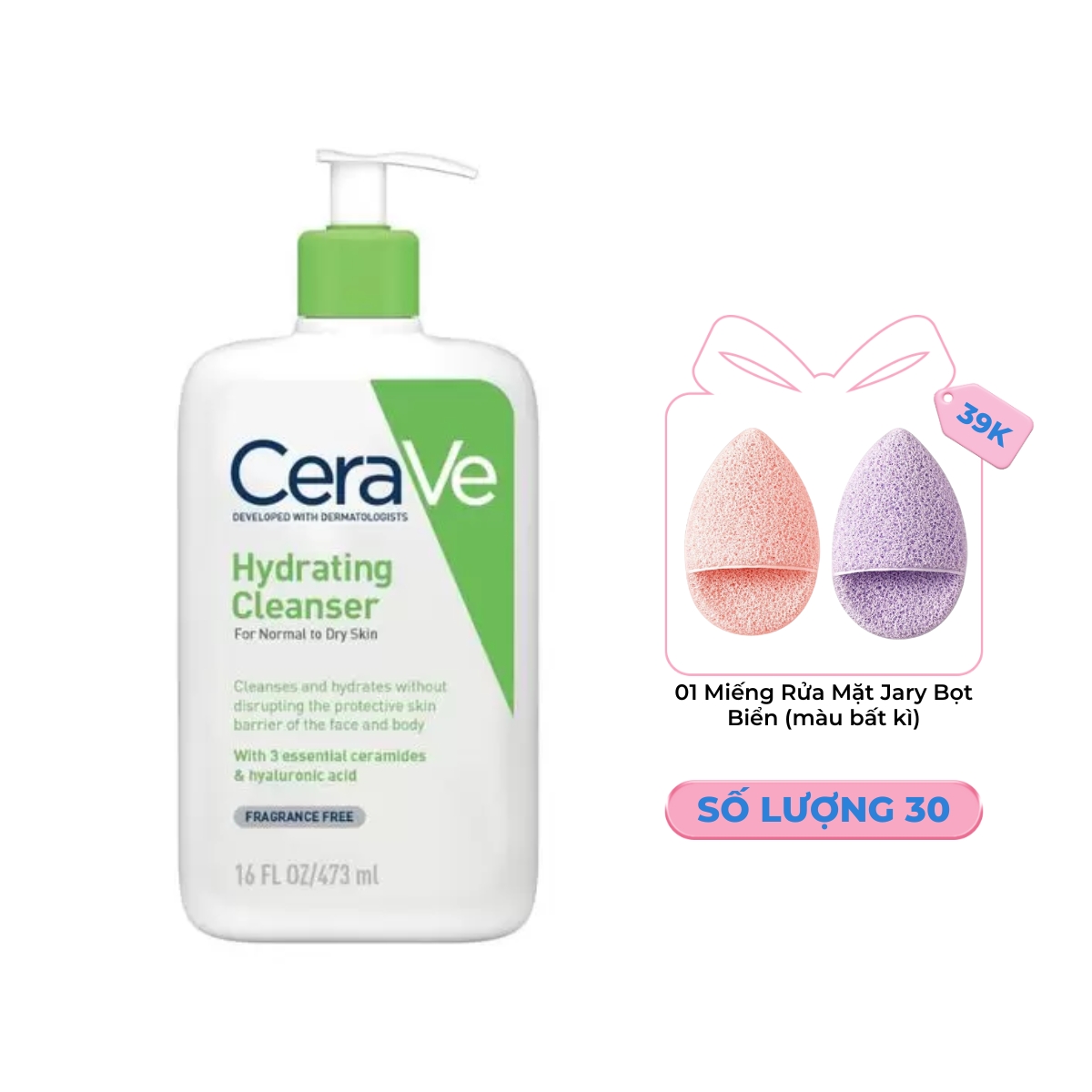 Sữa Rửa Mặt CeraVe Hydrating Facial Cleanser Màu Xanh Lá 473ml