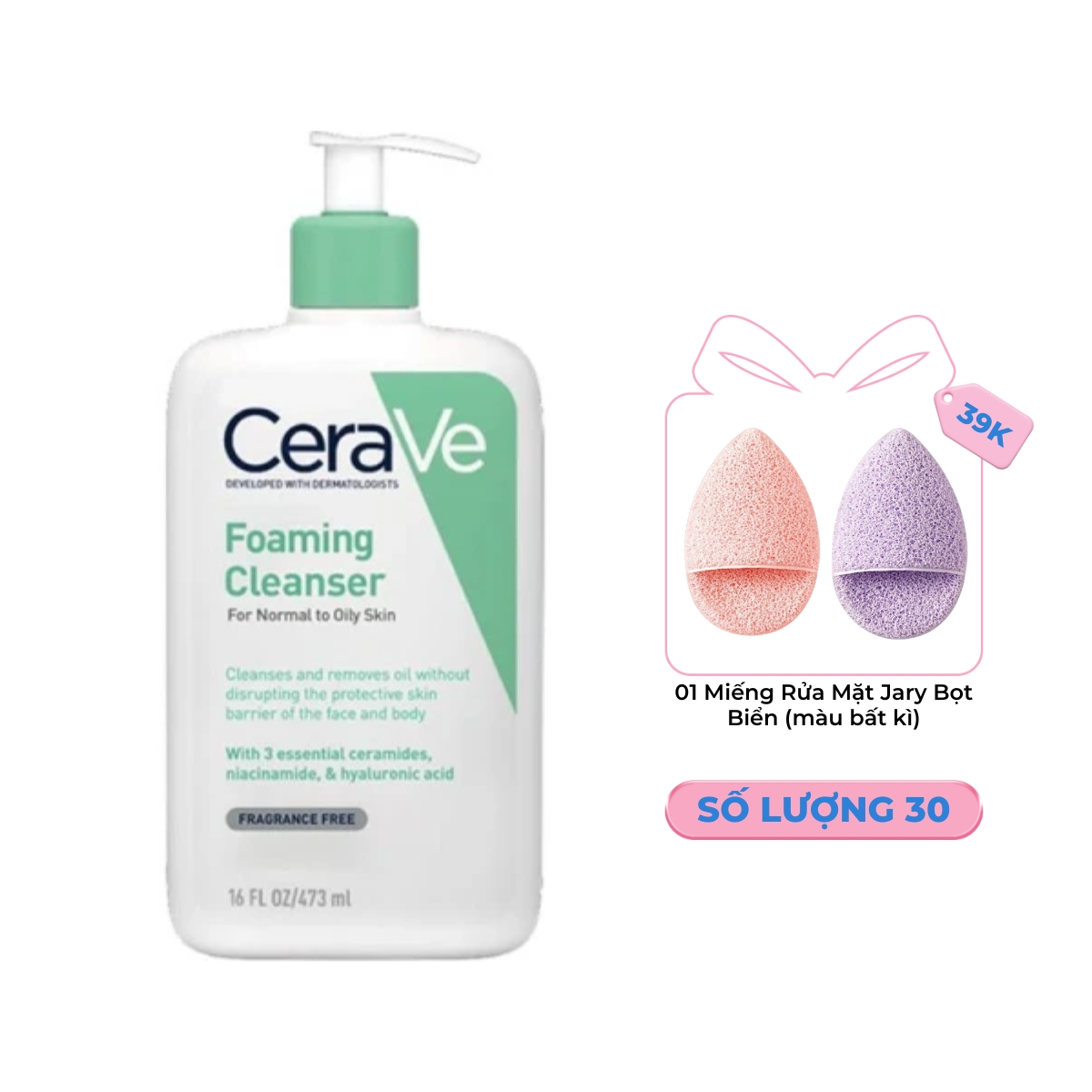 Sữa Rửa Mặt CeraVe Foaming Cleanser Màu Xanh Ngọc 473ml