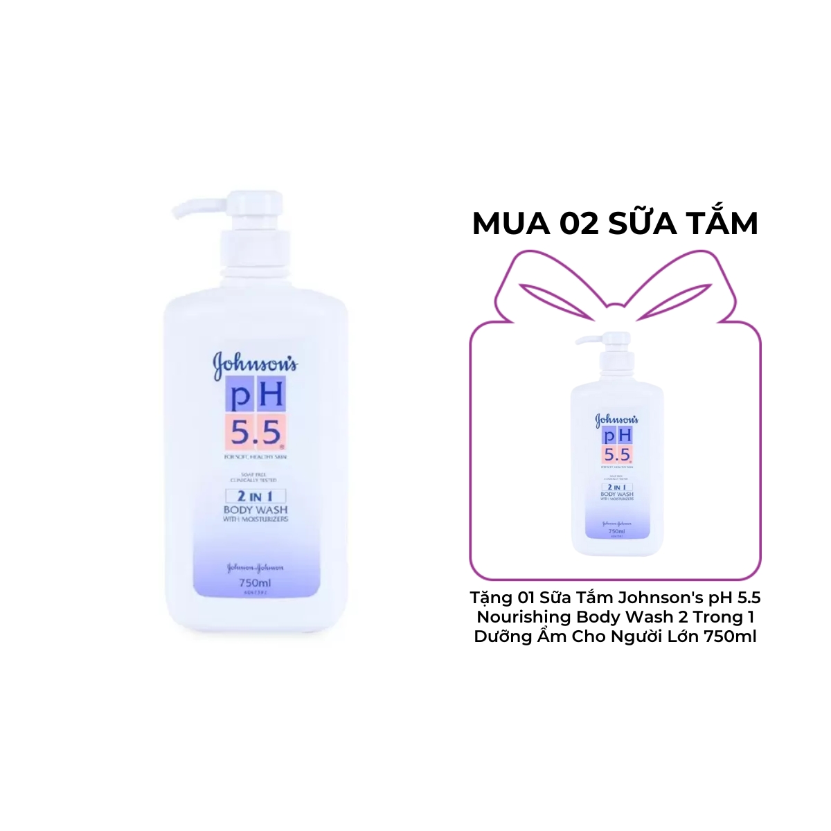 Sữa Tắm Johnson's pH 5.5 Nourishing Body Wash 2 Trong 1 Dưỡng Ẩm Cho Người Lớn 750ml
