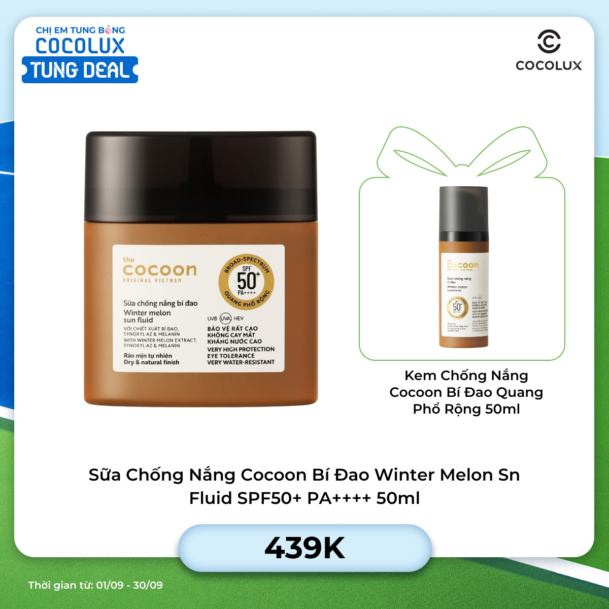 Sữa Chống Nắng Cocoon Bí Đao Winter Melon Sun Fluid SPF50+ PA++++ 50ml