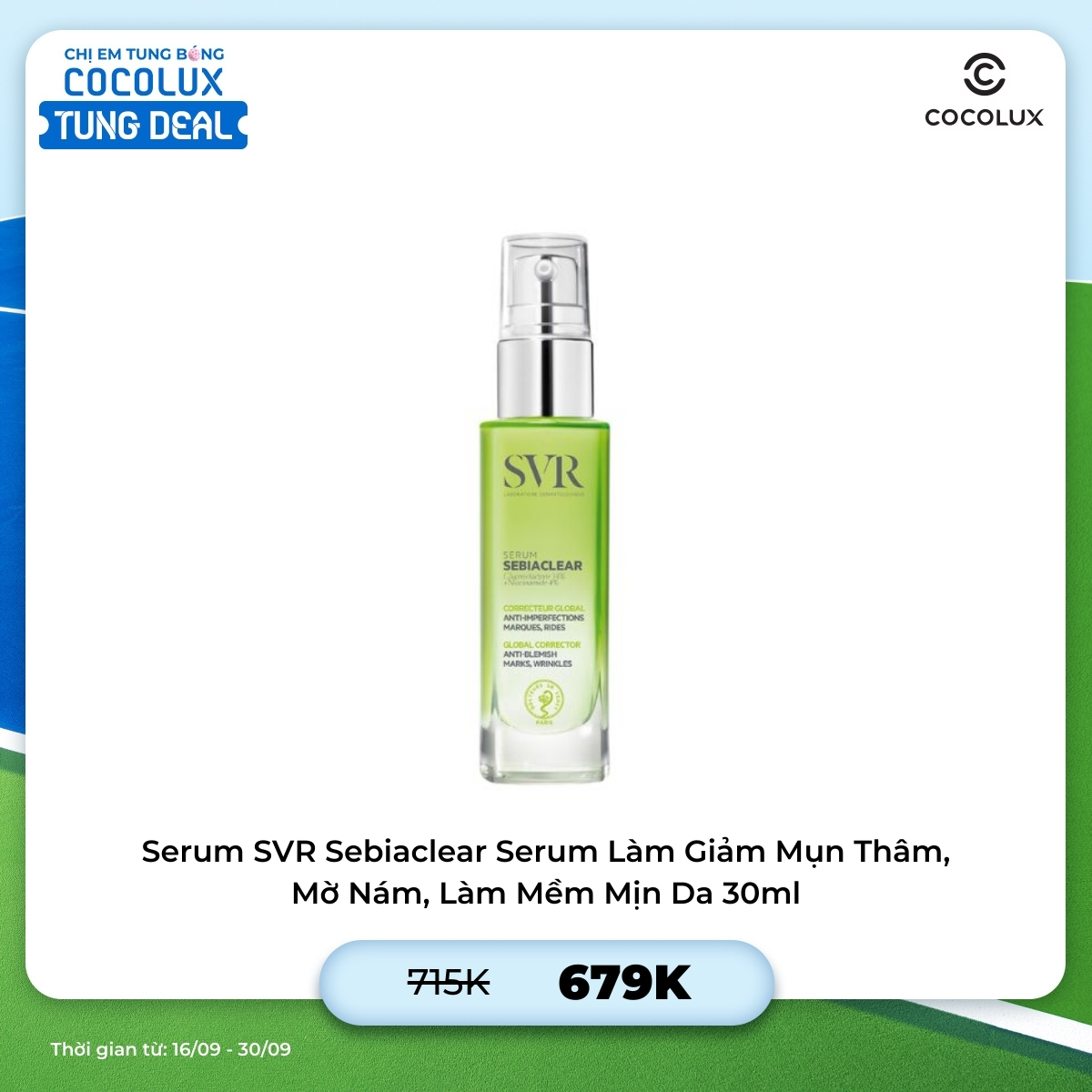 Serum SVR Sebiaclear Serum Làm Giảm Mụn Thâm, Mờ Nám, Làm Mềm Mịn Da 30ml