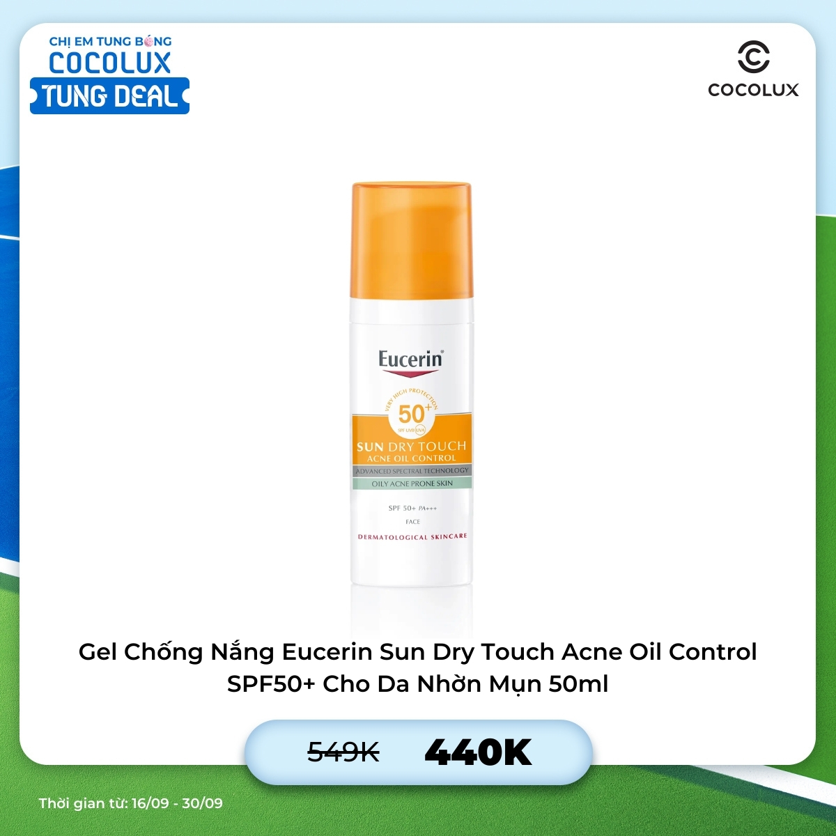 Gel Chống Nắng Eucerin Sun Dry Touch Acne Oil Control SPF50+ Cho Da Nhờn Mụn 50ml