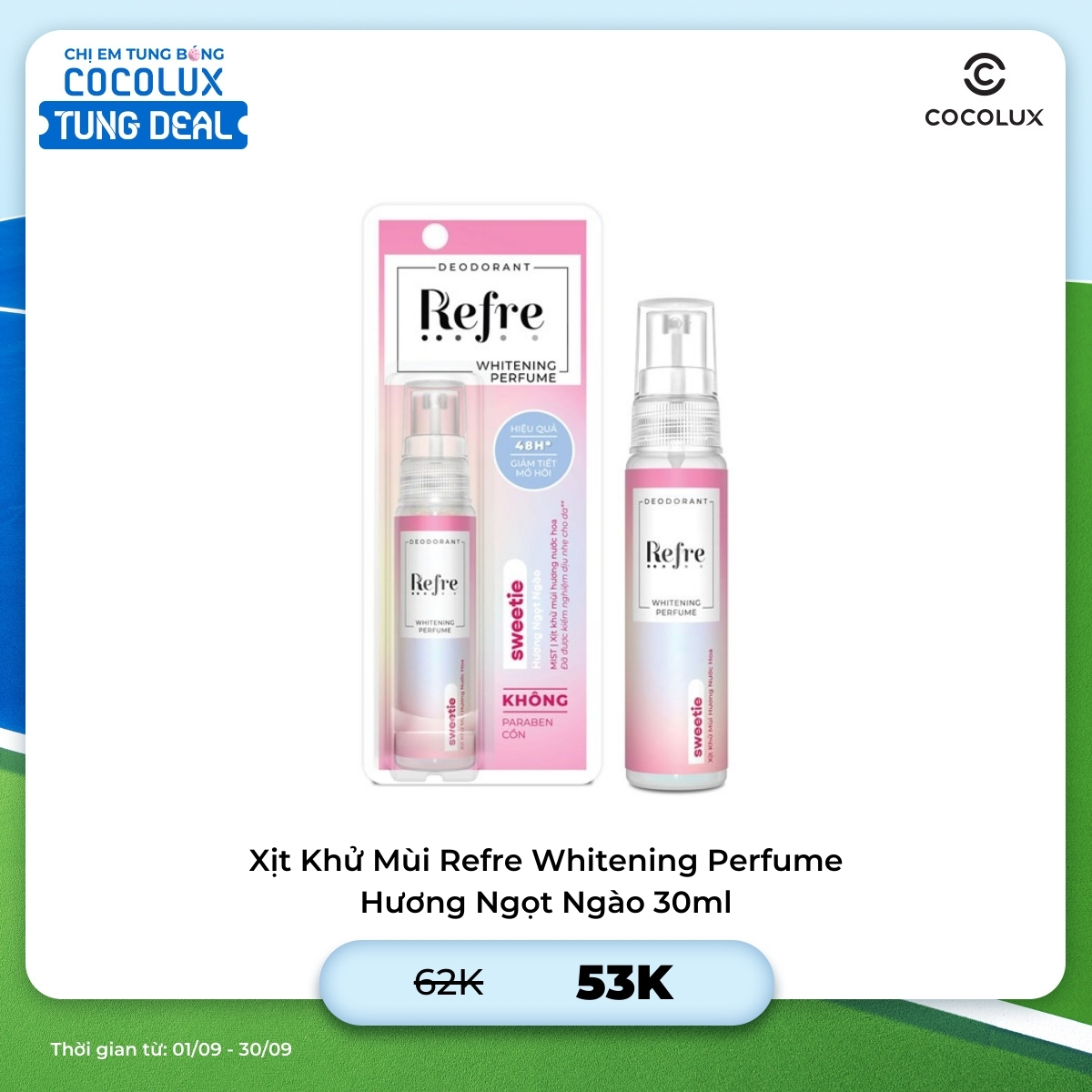 Xịt Khử Mùi Refre Whitening Perfume Hương Ngọt Ngào 30ml