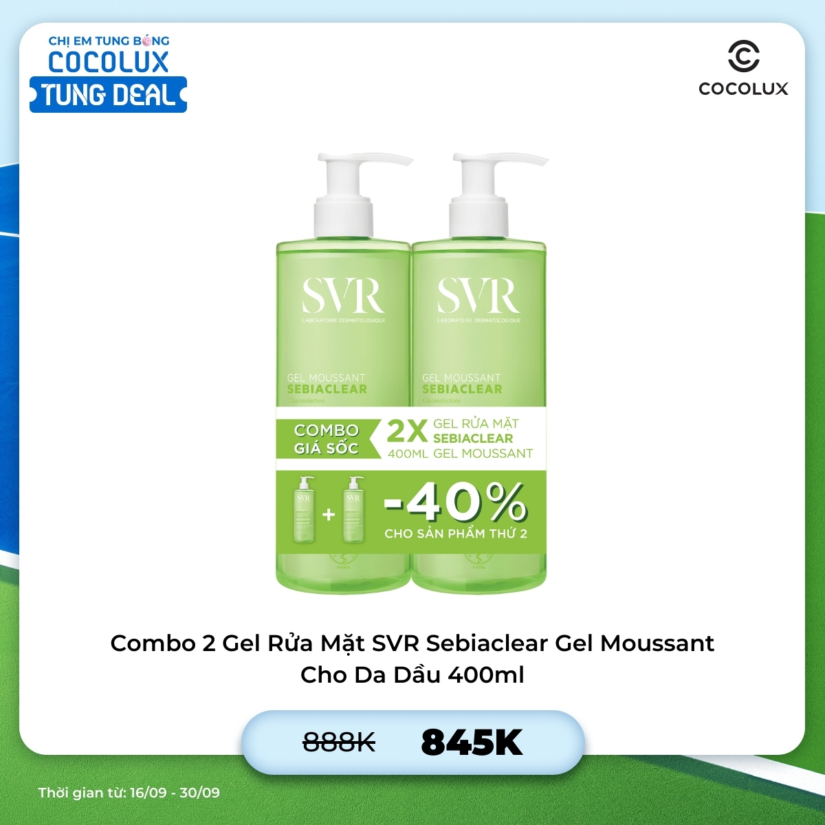 Combo 2 Gel Rửa Mặt SVR Sebiaclear Gel Moussant Cho Da Dầu 400ml