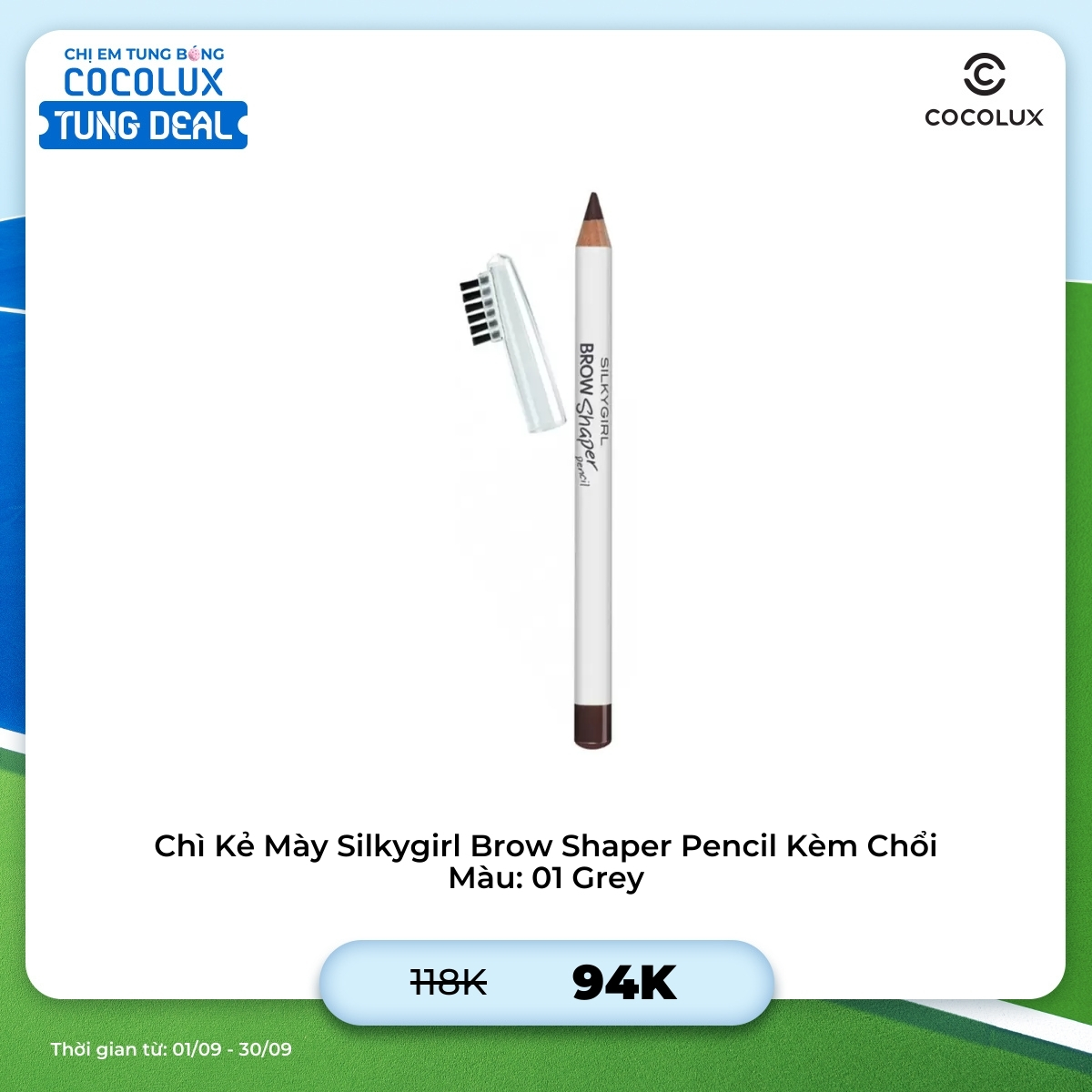 Chì Kẻ Mày Silkygirl Brow Shaper Pencil Kèm Chổi - 01 Grey