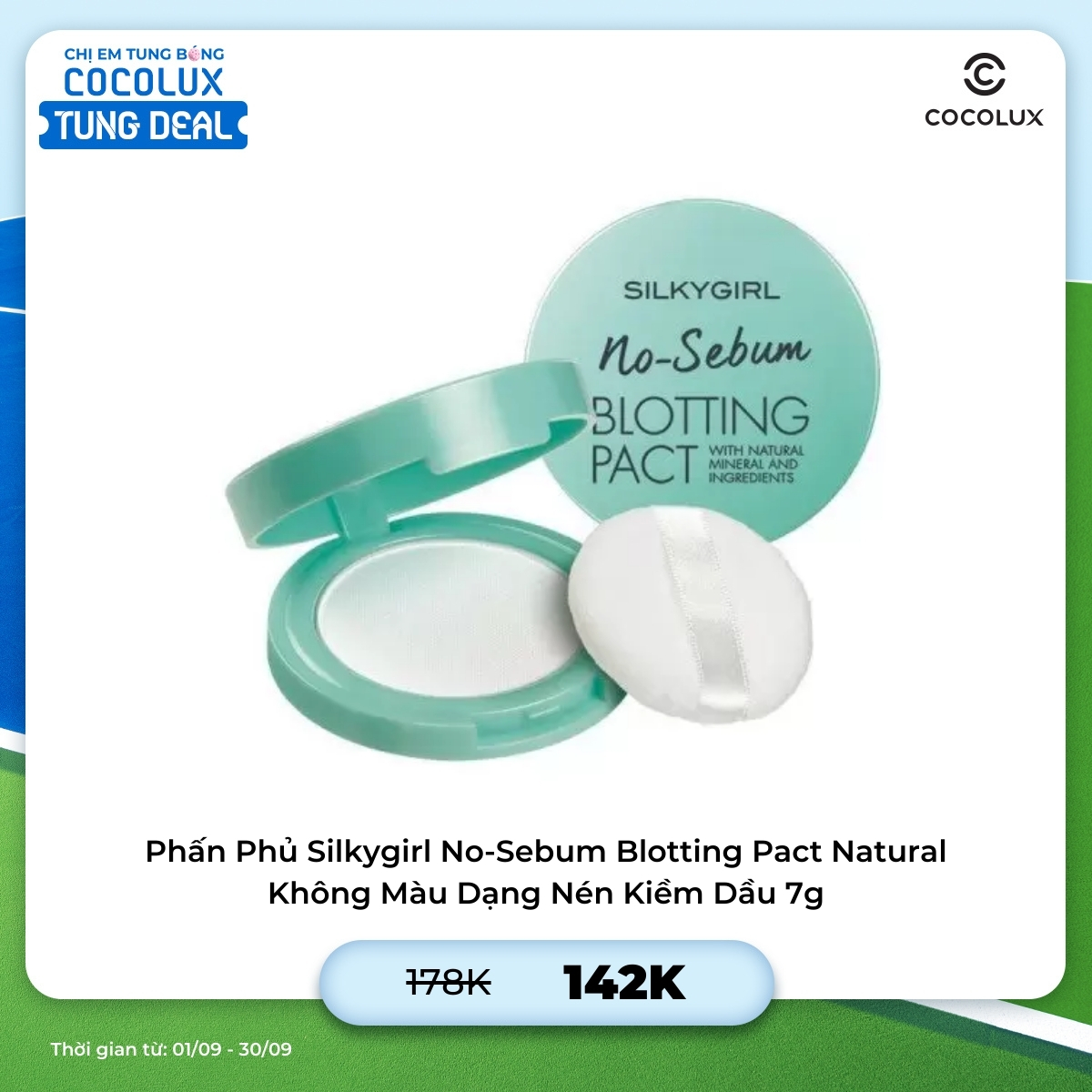 Phấn Phủ Silkygirl No-Sebum Blotting Pact Natural Không Màu Dạng Nén Kiềm Dầu 7g