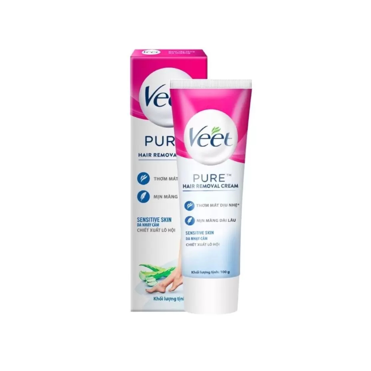 Kem Tẩy Lông Veet Pure Hair Removal Cream Lô Hội Dành Cho Da Nhạy Cảm 100g