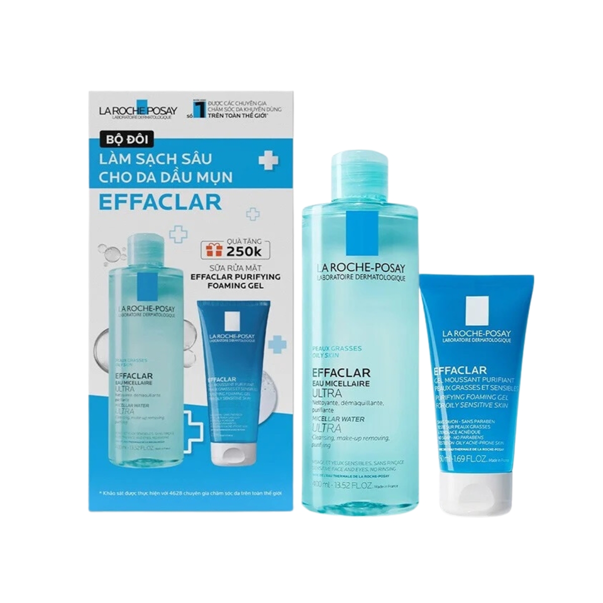 Bộ Sản Phẩm La Roche-Posay Tẩy Trang Effaclar 400ml + Sữa Rửa Mặt Effaclar 50ml Làm Sạch Sâu Cho Da Dầu Mụn