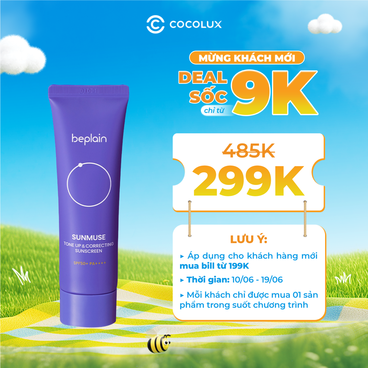 Kem Chống Nắng Beplain Sunmuse Tone Up & Correcting Sunscreen SPF50+ PA++++ 50ml (Tím)