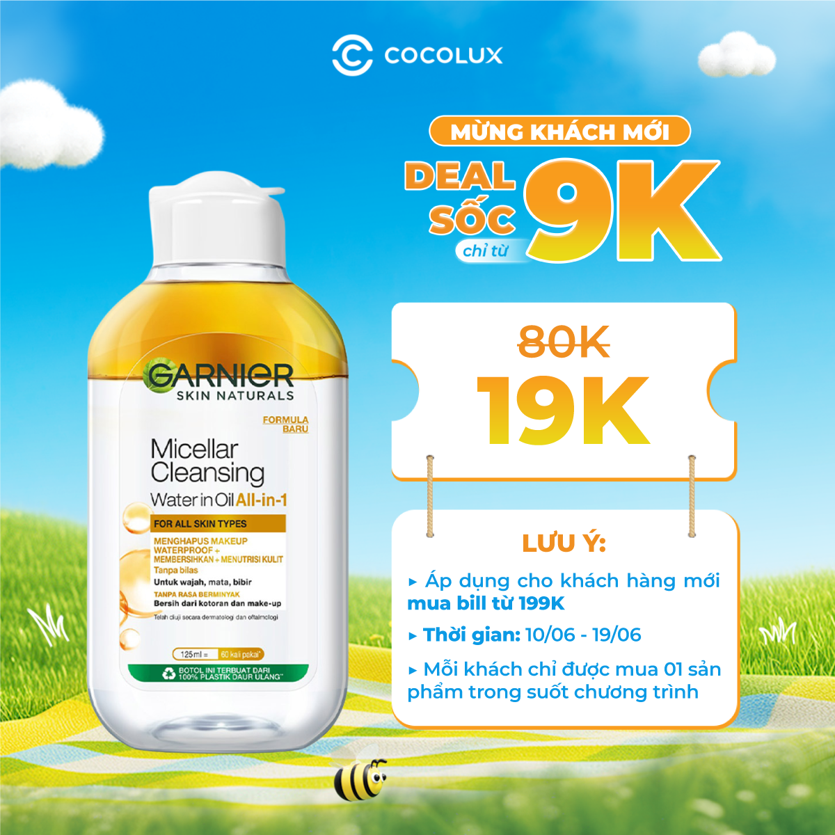 [KM] Nước Tẩy Trang Garnier Làm Sạch Sâu Lớp Trang Điểm 125ml