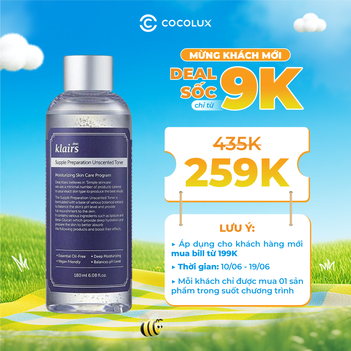 Nước Hoa Hồng Klairs Supple Preparation Unscented Toner Không Mùi 180ml