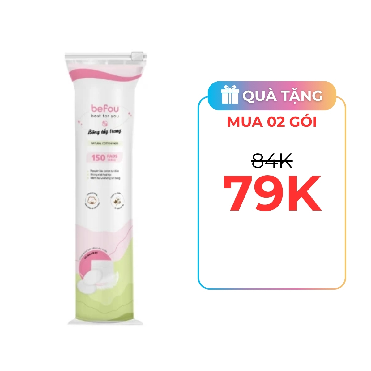 Bông Tẩy Trang Befou Natural Cotton Pads 150 Miếng