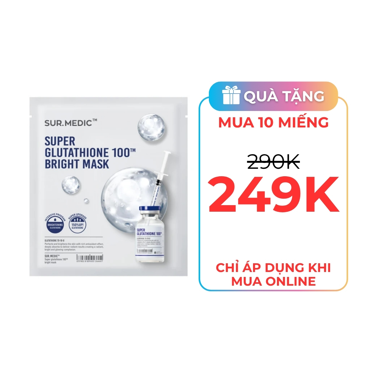 Mặt Nạ Sur.medic+ Super Glutathione 100 Bright Mask Dưỡng Trắng Da 30g 1PCS
