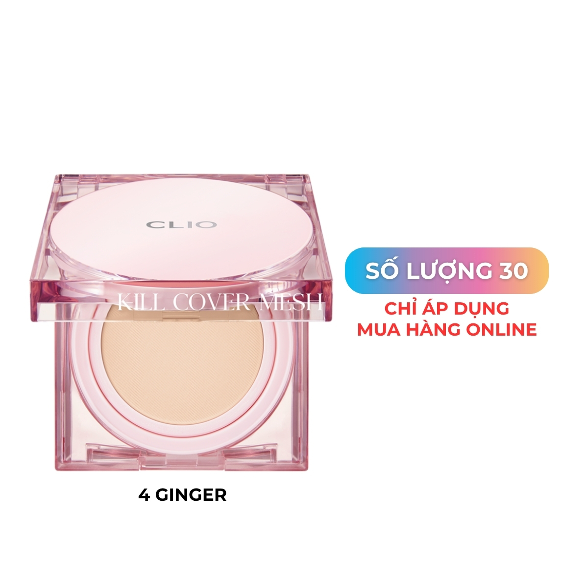 Phấn Nước Clio Kill Cover Mesh Glow SPF50+, PA++++ #4 Ginger (Vuông Hồng)