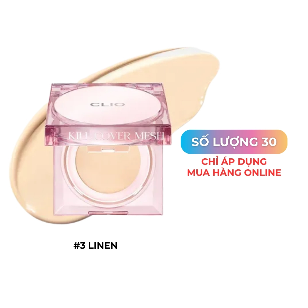 Phấn Nước CLIO Mini Kill Cover Mesh Glow SPF50+ PA++++ #3 Linen (Vuông Hồng Mini)
