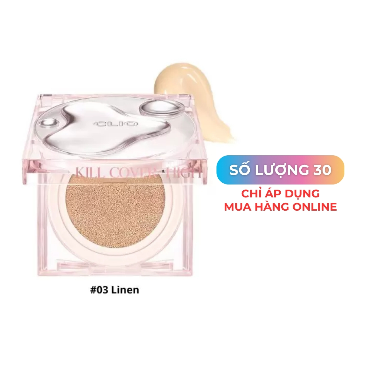 Phấn Nước CLIO Kill Cover High Glow 3-Linen (Hồng Giọt Nước)