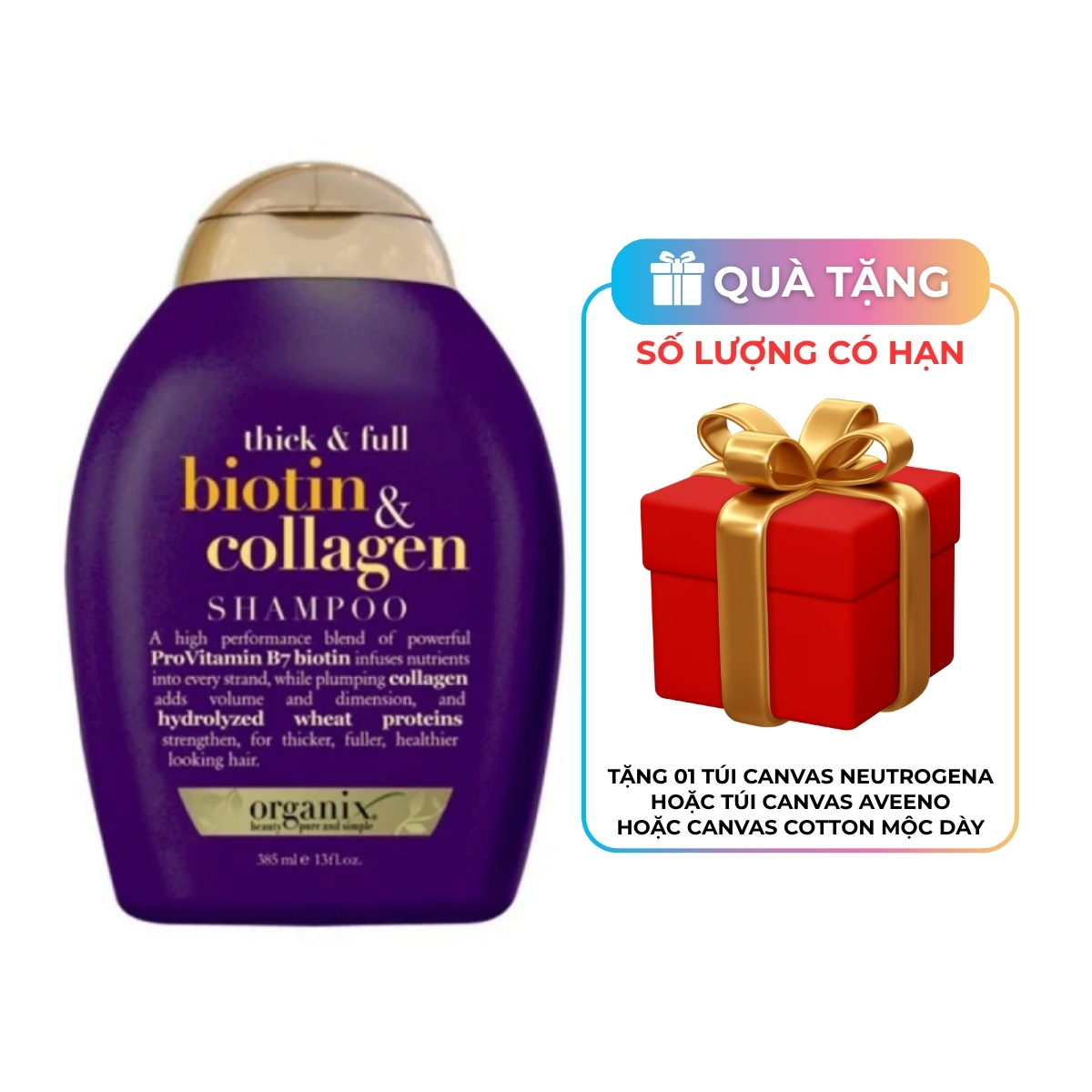 Dầu gội OGX Thick & Full Biotin Collagen 385ml Tím