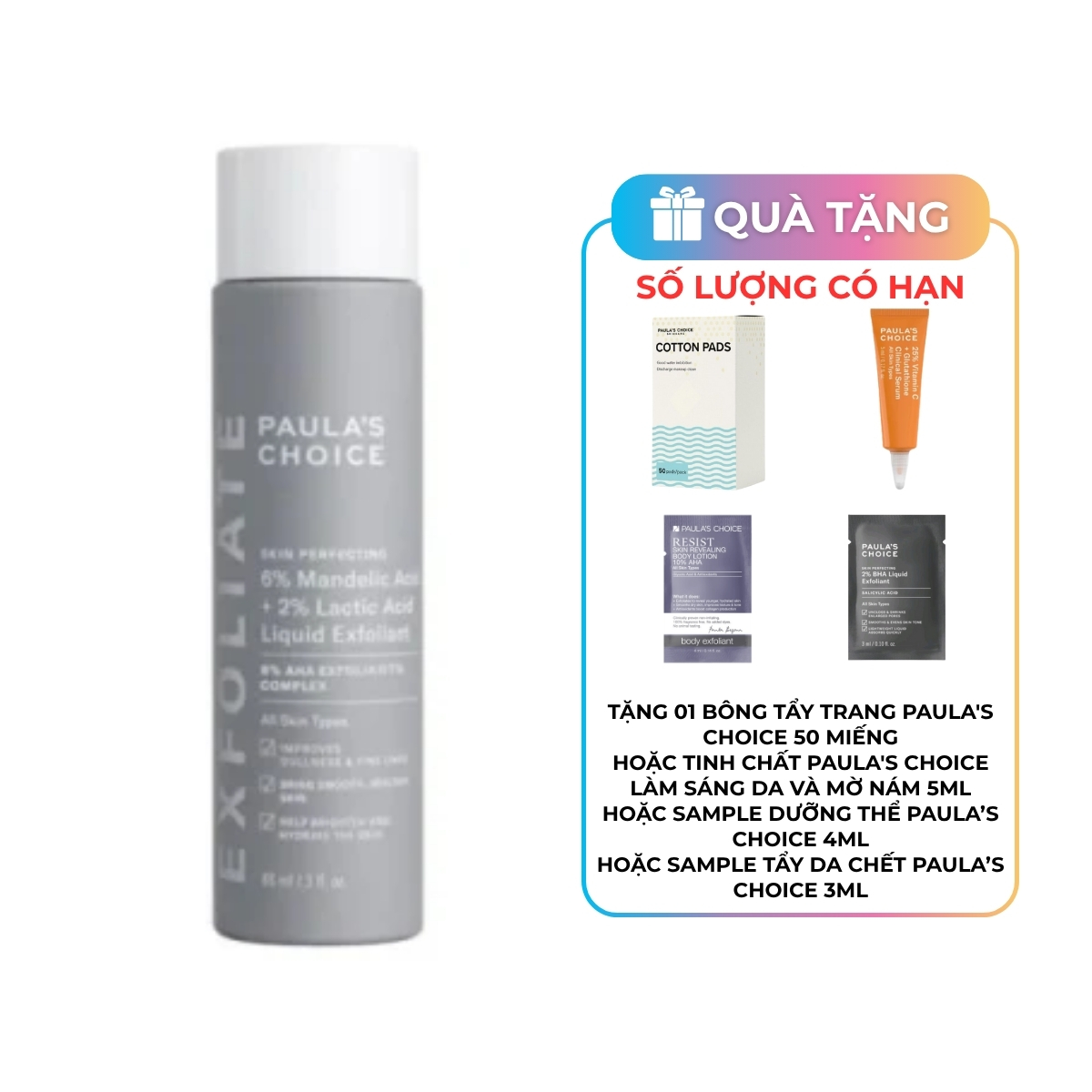 Dung Dịch Tẩy Da Chết Paula's Choice 6% Mandelic Acid + 2% Lactic Acid Dưỡng Ẩm Sáng Da & Làm Mờ Nếp Nhăn 88ml