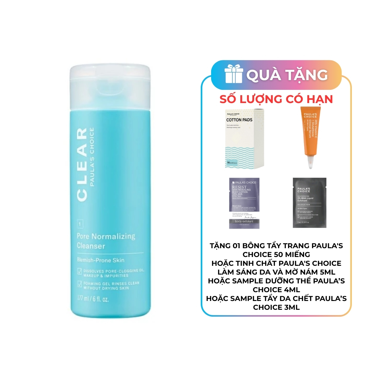 Sữa Rửa Mặt Paula's Choice Clear Pore Normalizing Cleanser Làm Sạch & Dưỡng Ẩm 177ml