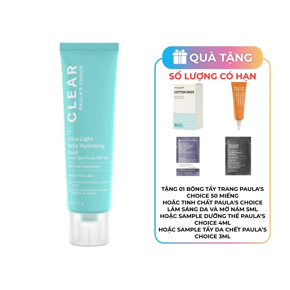 Kem Dưỡng Paula's Choice Clear Ultra Light Daily Fluid Chống Nắng Da Mụn 60ml