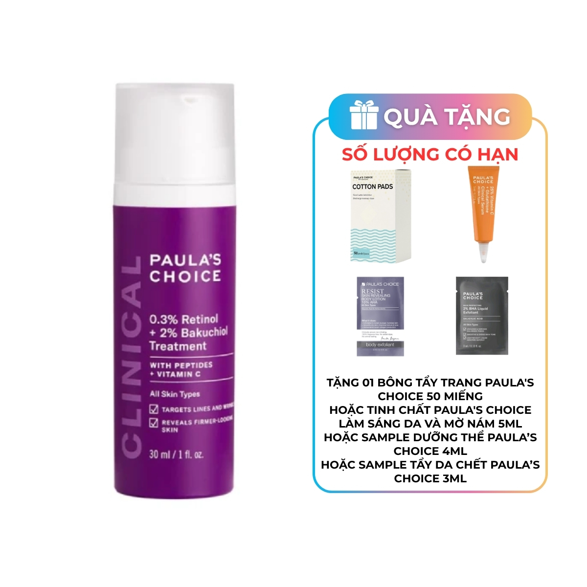 Tinh Chất Paula's Choice 0.3% Retinol + 2% Bakuchiol Treatment Ngăn Ngừa Lão Hóa Da 30ml