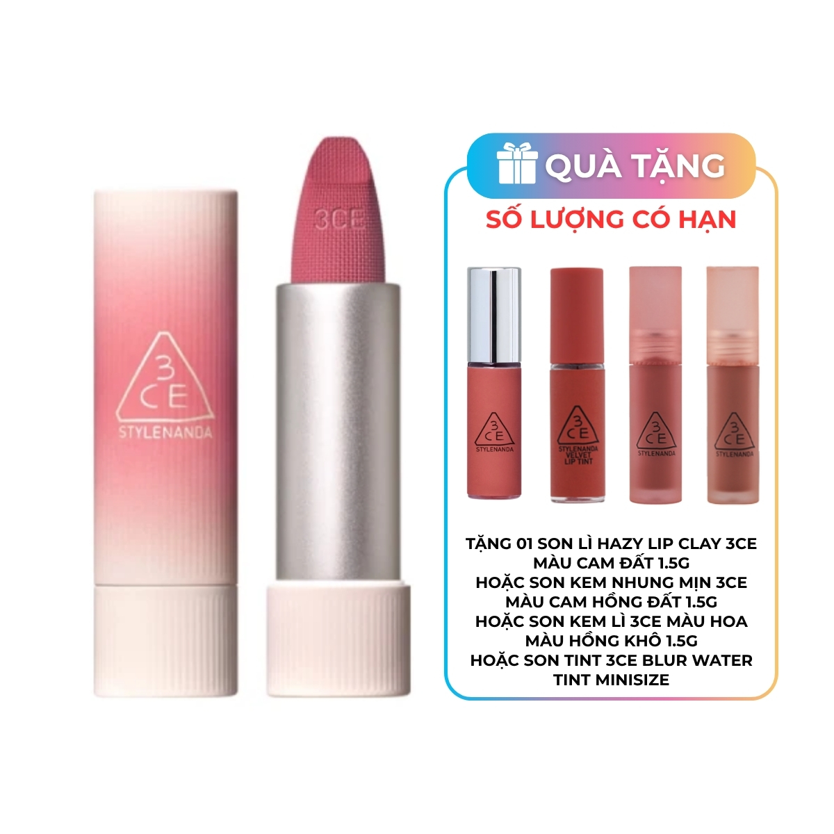 Son Thỏi 3CE Cashmere Hug Lipstick #02 Pure Blending