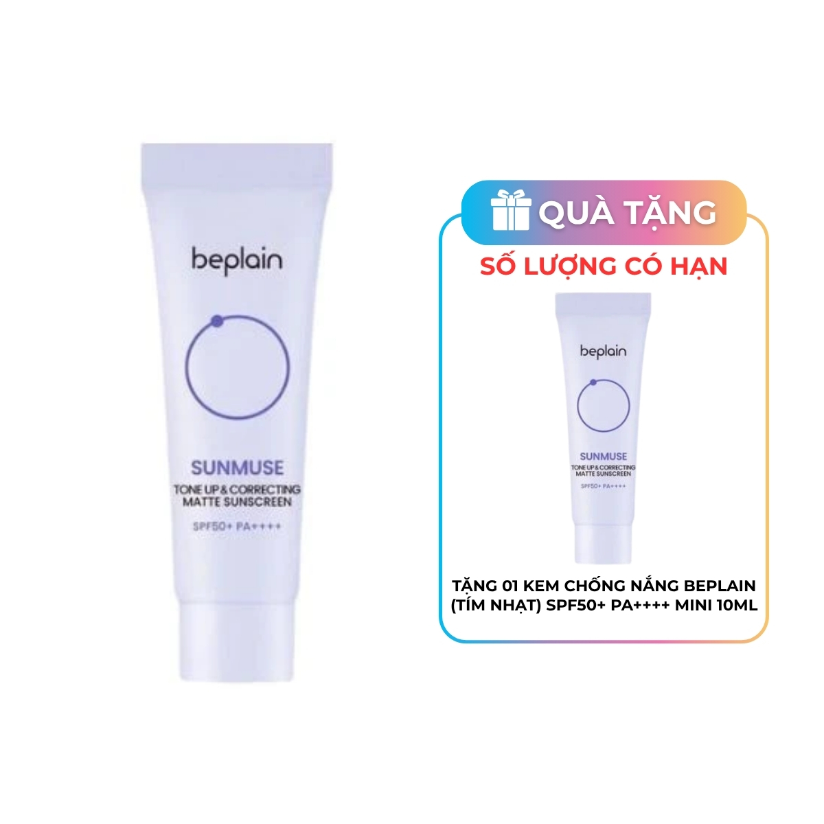 Kem Chống Nắng Beplain Sunmuse Tone Up & Correcting Matte Sunscreen SPF50+ PA++++ (Tím Nhạt) -10ml