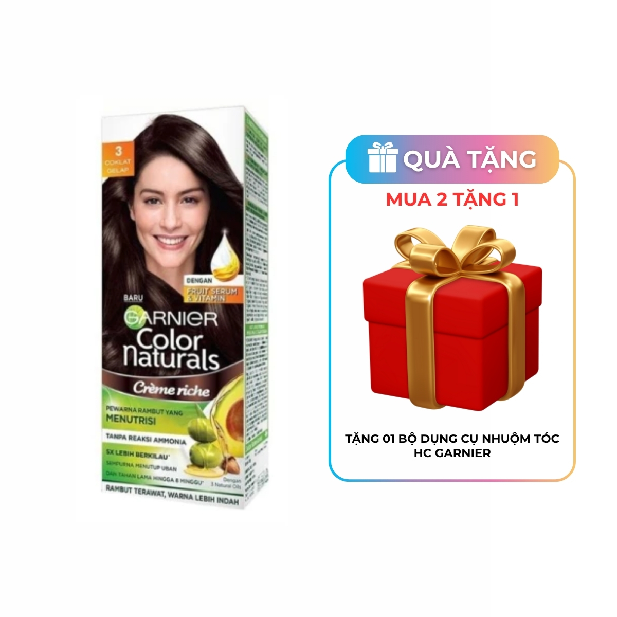 Kem Nhuộm Tóc Garnier Color Naturals Creme Riche Màu 3 - Nâu Tự Nhiên