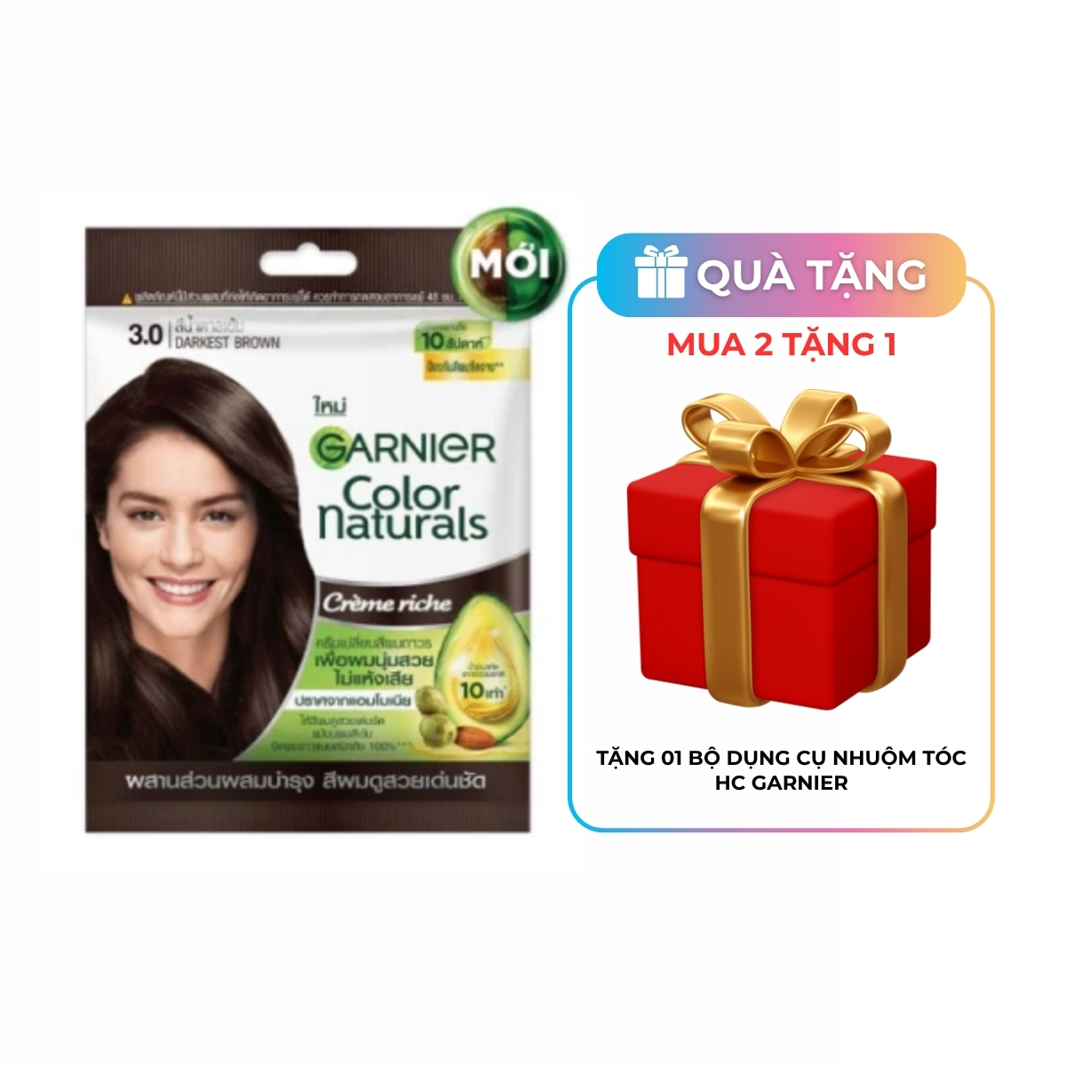 Kem Nhuộm Tóc Garnier Color Naturals Creme Riche Màu 3 - Nâu Tự Nhiên (Gói)