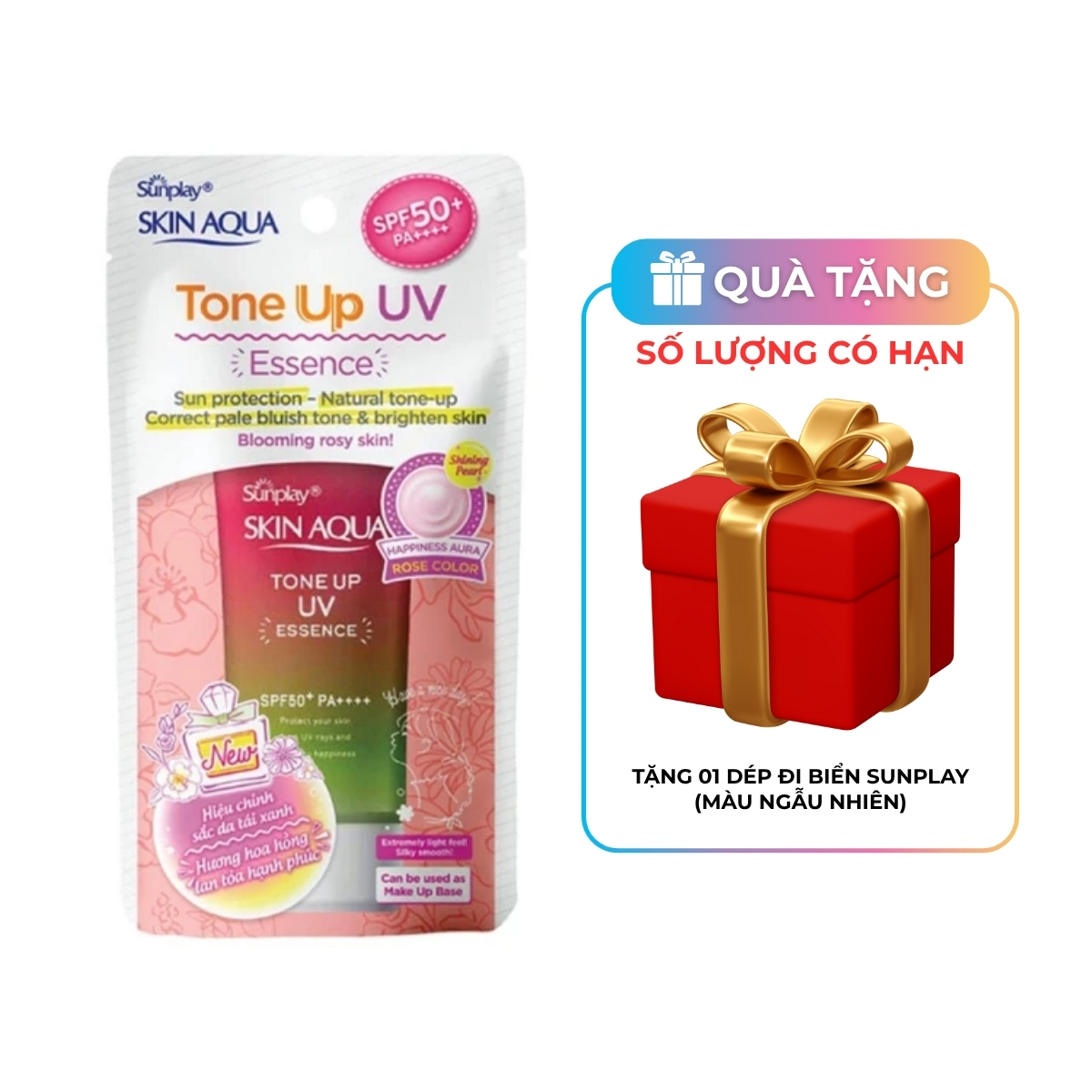Tinh Chất Chống Nắng Sunplay Skin Aqua Tone Up UV Essence Happiness Aura Rose Color SPF50+ PA++++ 50g