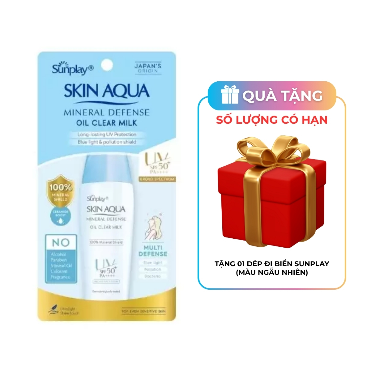 Sữa Chống Nắng Sunplay Skin Aqua Mineral Defense Oil Clear Milk SPF50+ PA++++ Vật Lý Bảo Vệ Da Giảm Dầu 25g