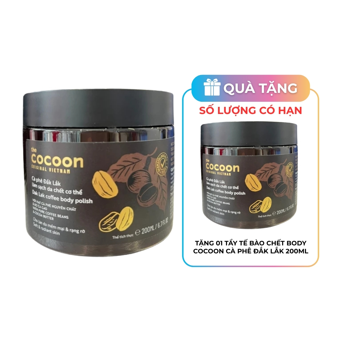 Tẩy Tế Bào Chết Body Cocoon Dak Lak Coffee Body Polish Cà Phê Đắk Lắk 200ml  (Mã Mới)