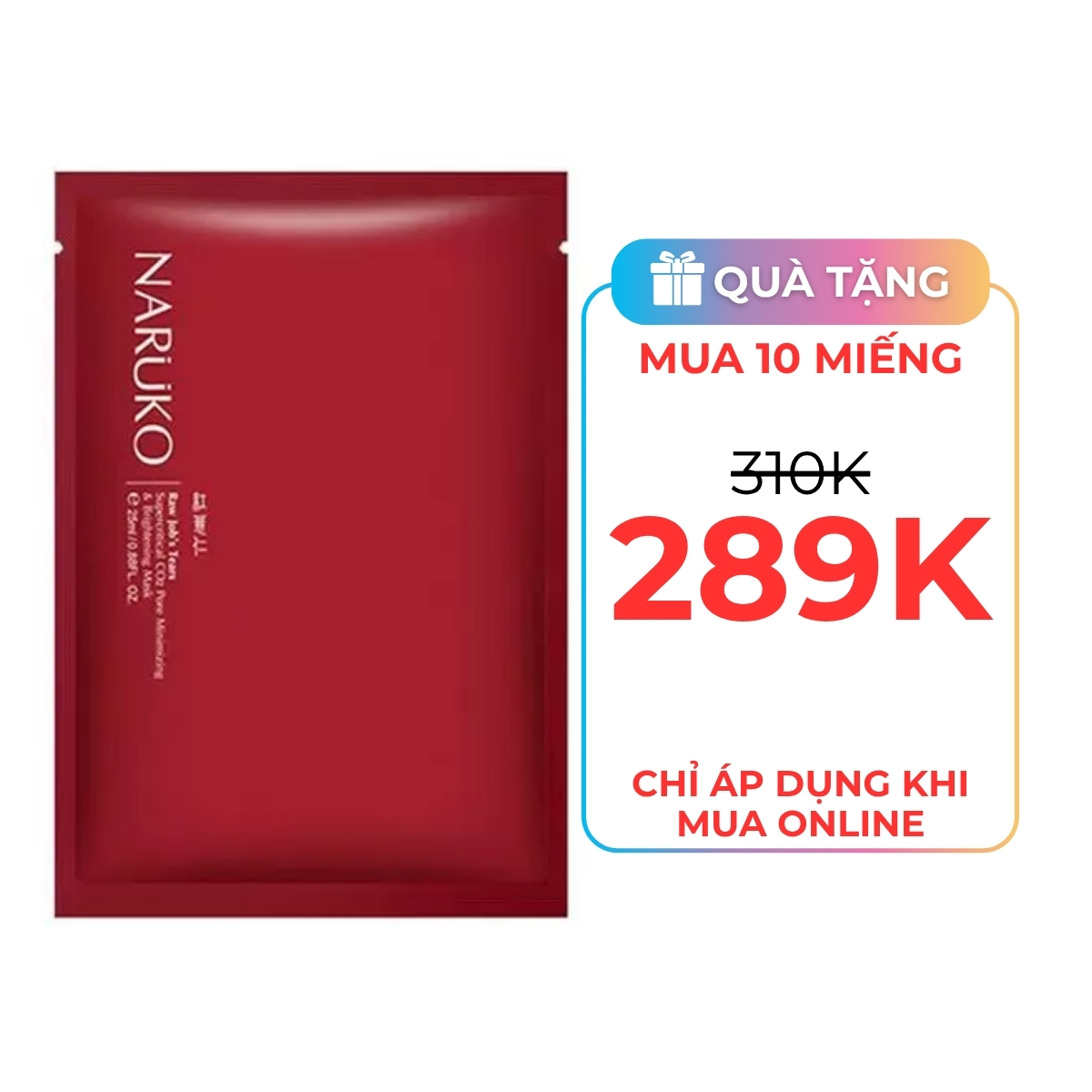 Mặt Nạ Naruko Raw Job's Tears Pore Minimizing and Brightening Mask Chiết Xuất Hạt Ý Dĩ 25ml 1 PCS