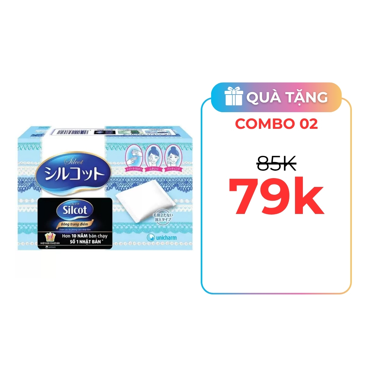 Bông Tẩy Trang Silcot Nhật Bản Cao Cấp 82 PCS
