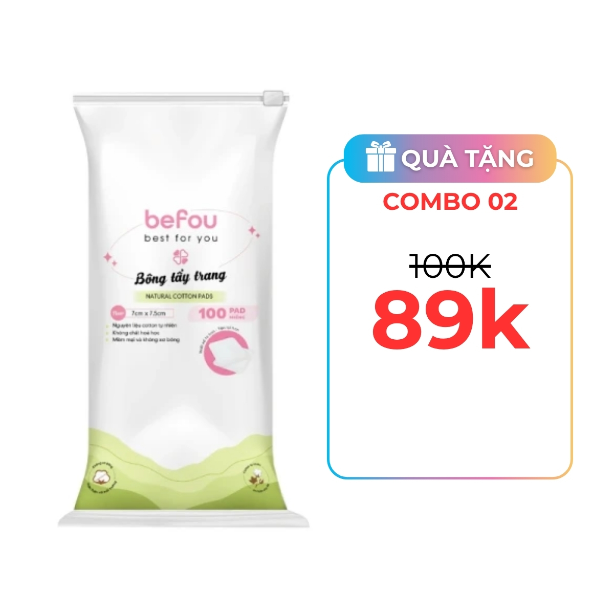 Bông Tẩy Trang Befou Natural Cotton Pads 100 miếng