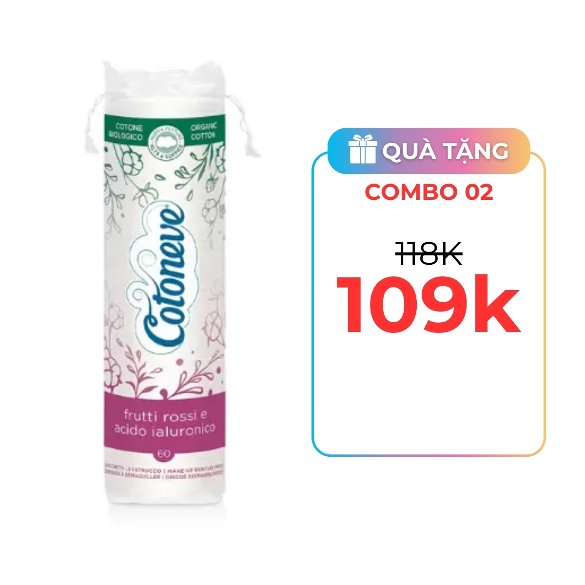 Bông Tẩy Trang Hữu Cơ Với Chiết Xuất Trái Goji Và Vitamin C