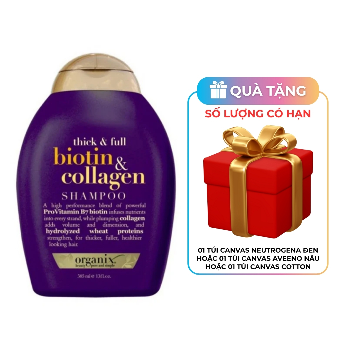 Dầu gội OGX Thick & Full Biotin Collagen 385ml Tím