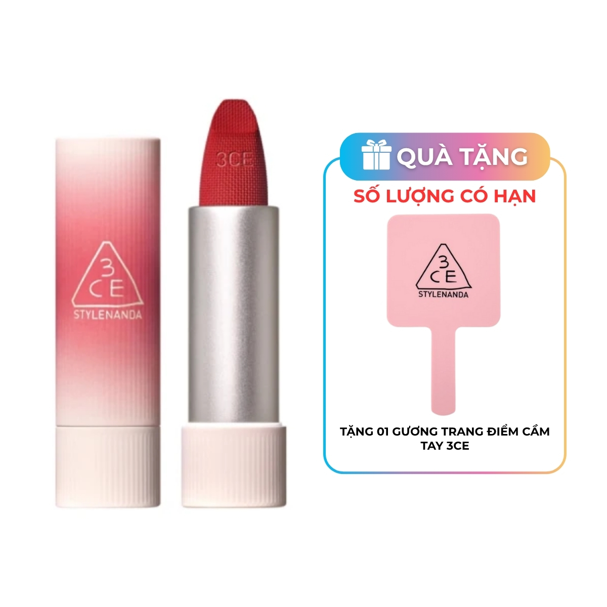 Son Thỏi 3CE Cashmere Hug Lipstick #08 Hush Red
