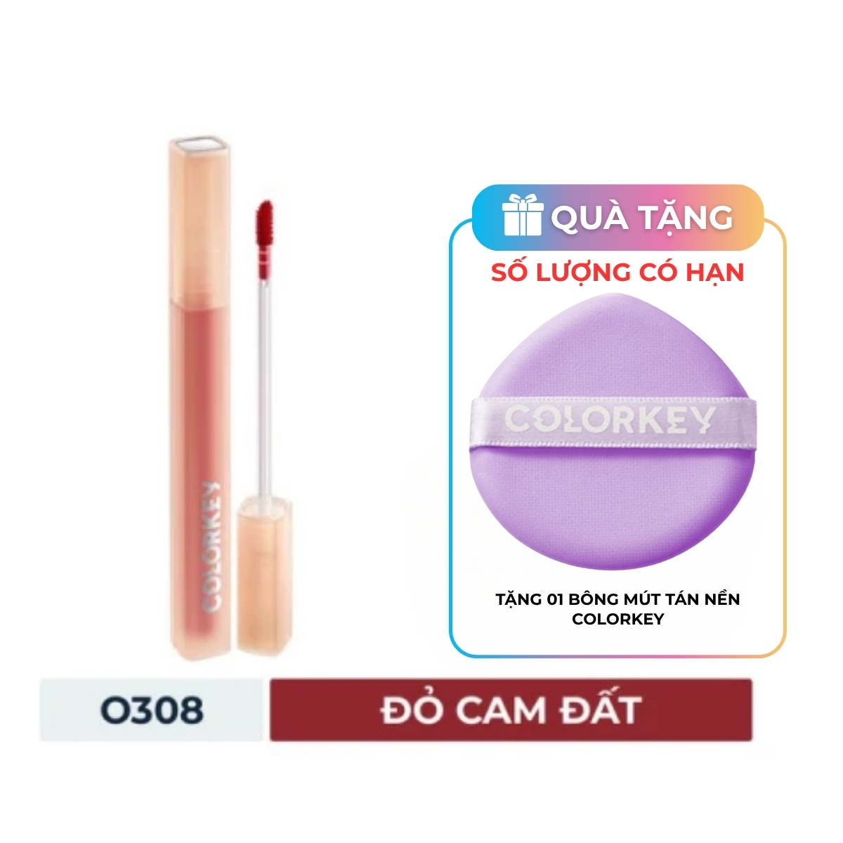 Son Tint Colorkey Soft Matte Water Tint O308 Đỏ Cam Đất