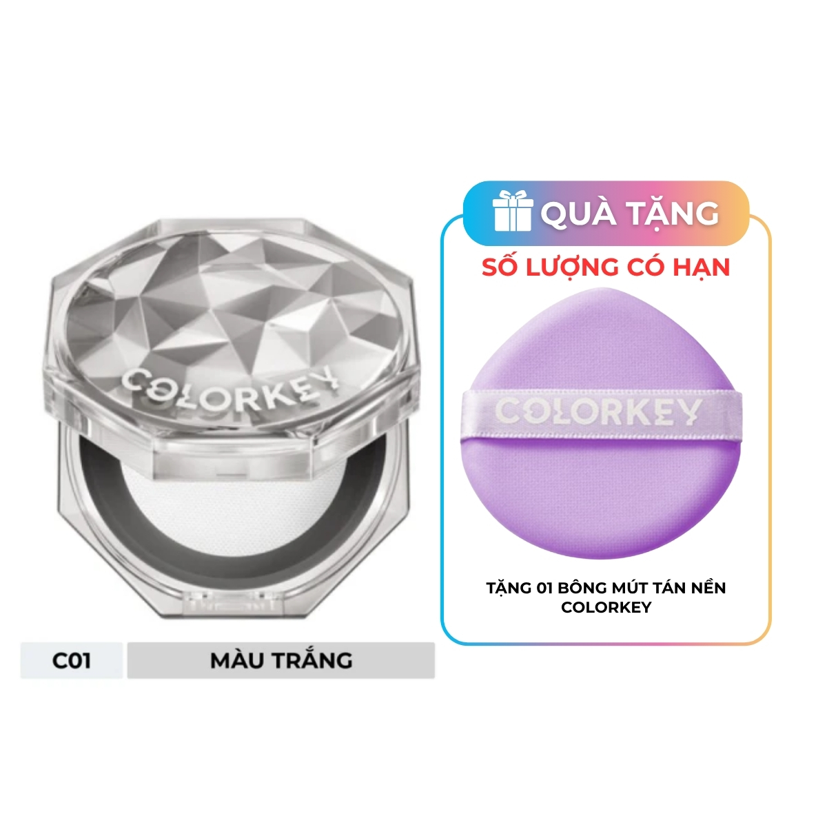 Phấn Phủ Colorkey Lasting Naturally Powder Dạng Bột C01 Màu Trắng
