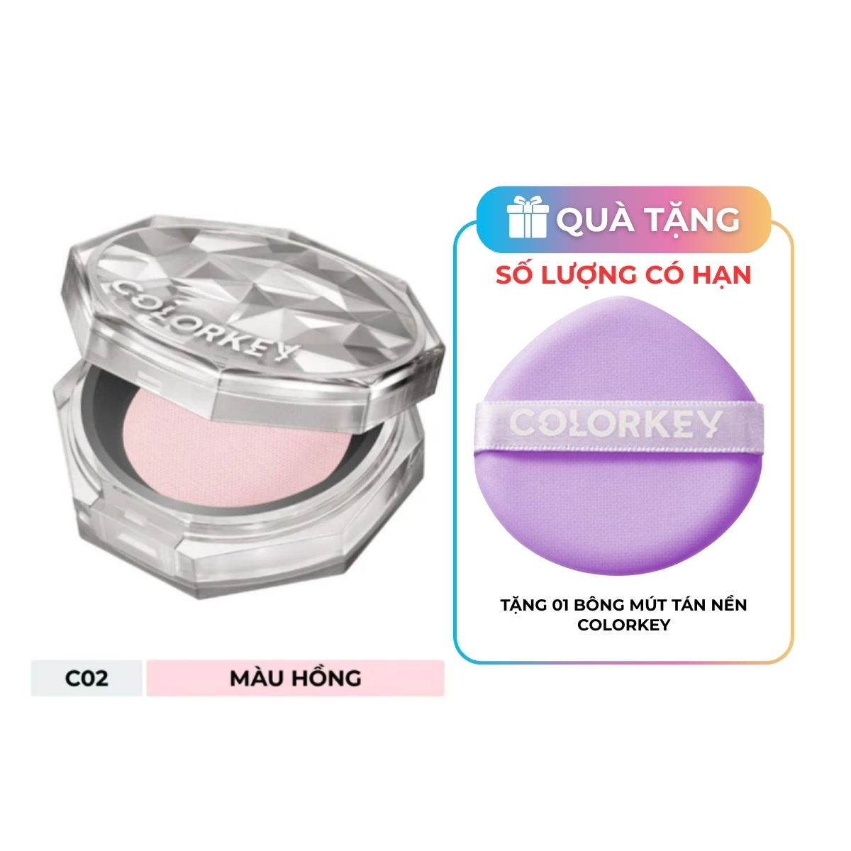 Phấn Phủ Colorkey Lasting Naturally Powder Dạng Bột C02 Màu Hồng