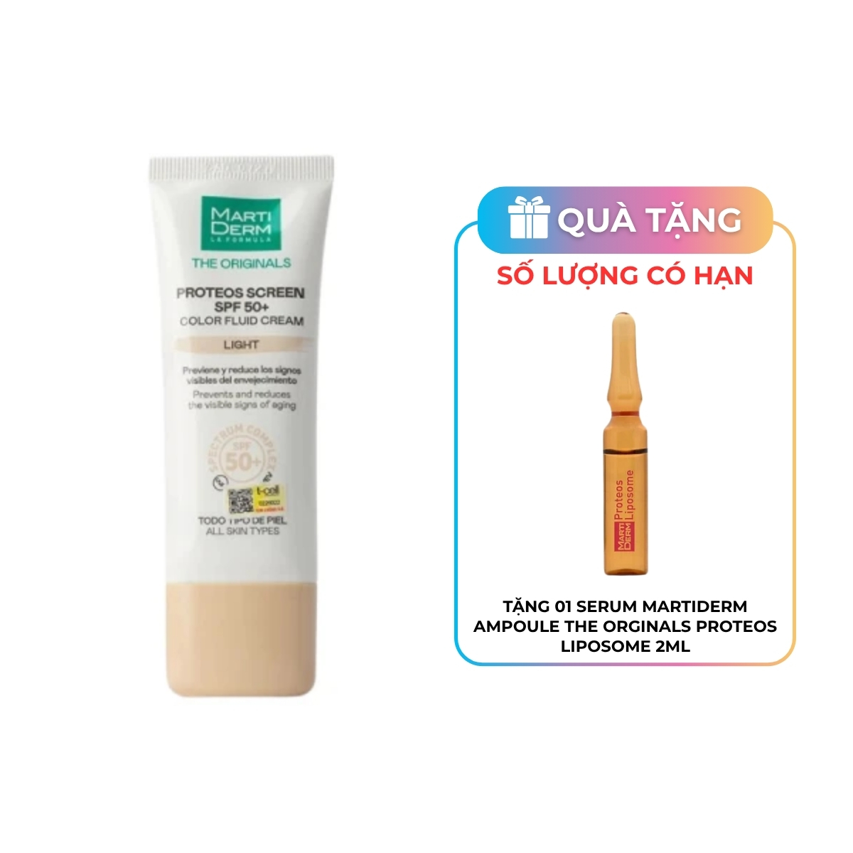 Kem Chống Nắng MartiDerm The Originals Proteos Screen SPF50+ 40ml - Light