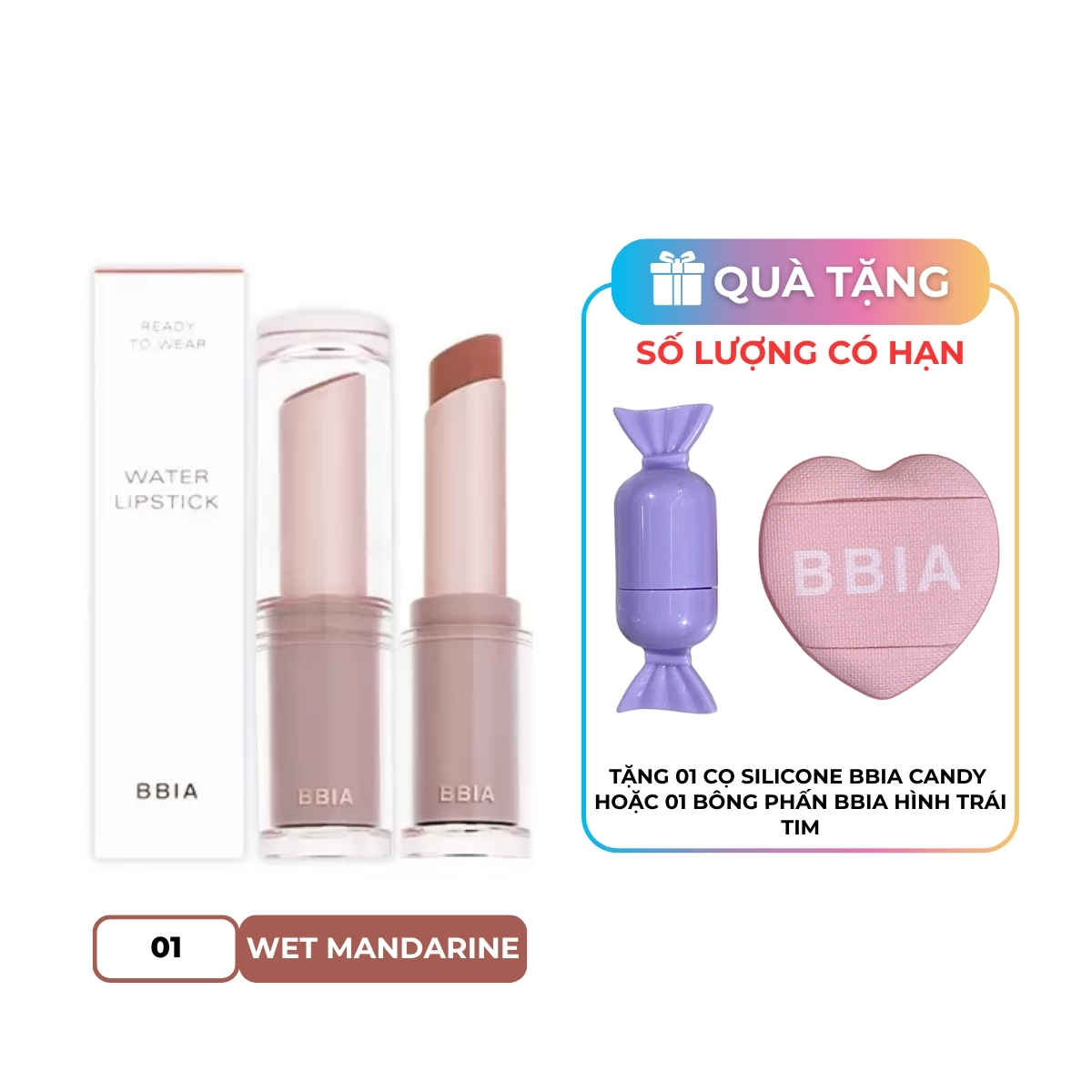 Son Thỏi Bbia Ready To Wear Water Lipstick - 01 Wet mandarine