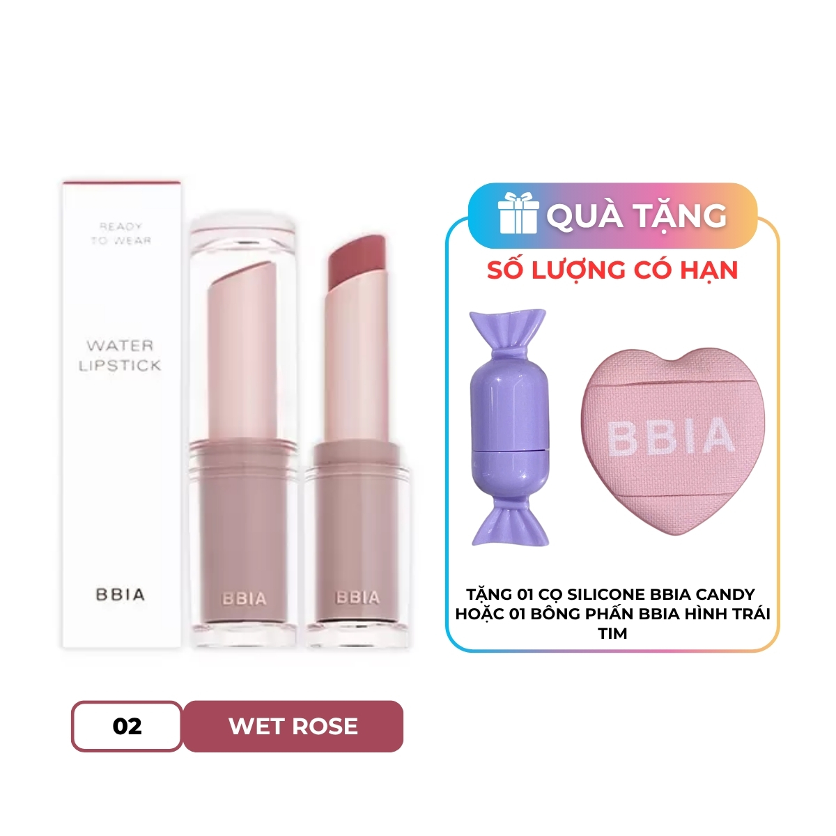 Son Thỏi Bbia Ready To Wear Water Lipstick - 02 Wet Rose
