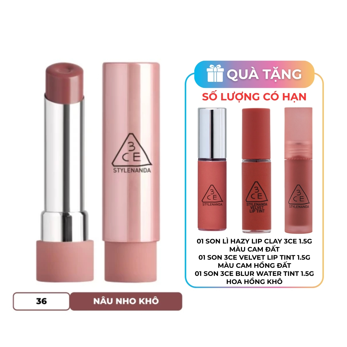 Son Dưỡng 3CE Glazy Lip Glow - 36 Double Grape
