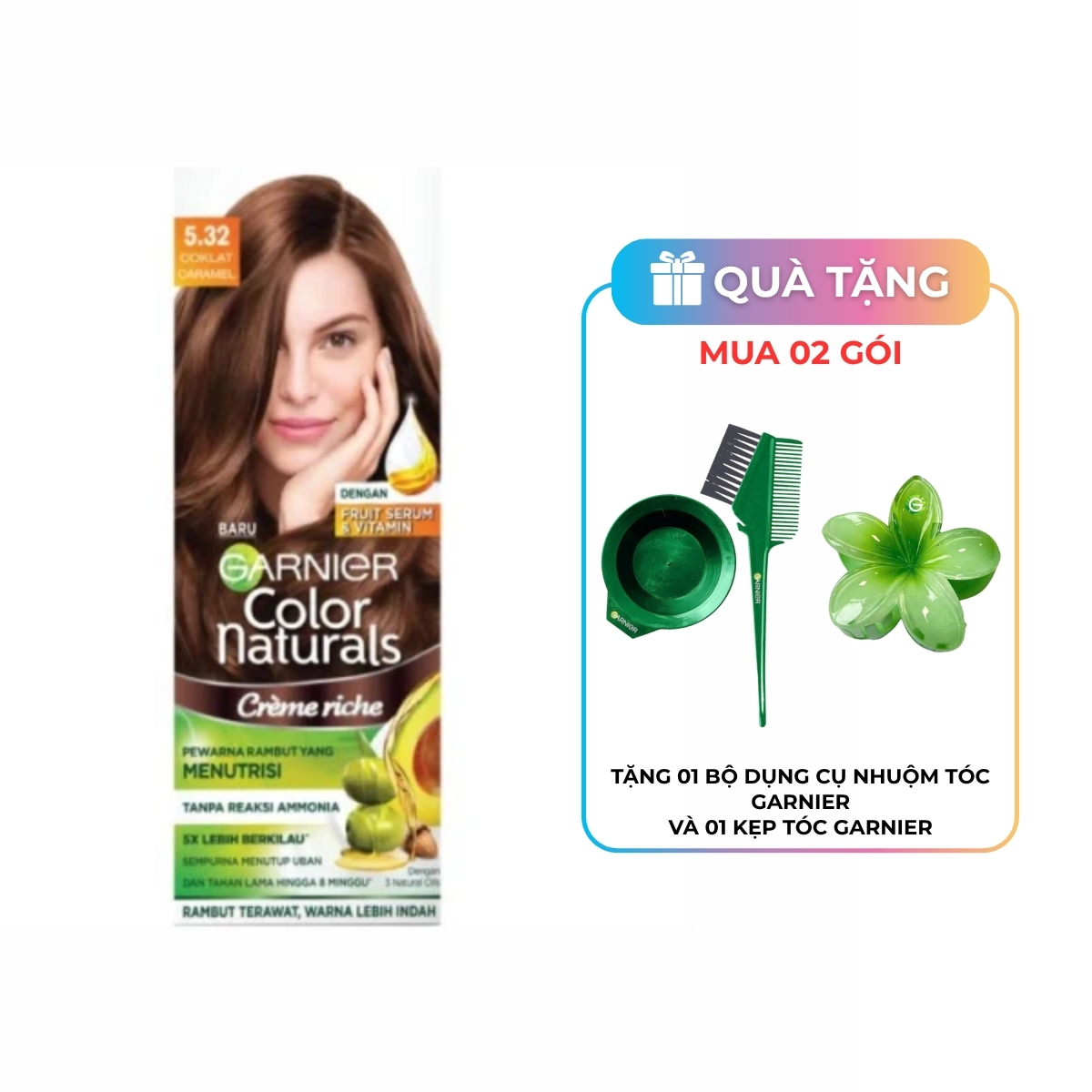 Kem Nhuộm Tóc Garnier Color Naturals Creme Riche Màu 5.32 - Nâu Caramel