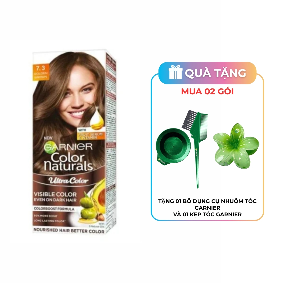 Kem Nhuộm Tóc Garnier Color Naturals Creme Riche Màu 7.3 - Nâu Ánh Vàng